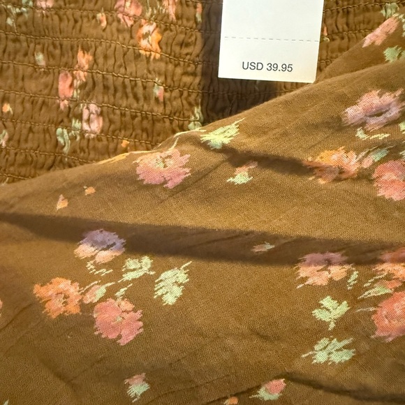 Aerie smocked bodice floral Crop Blouse XS cottage core NWT Boho puff fairy - Picture 7 of 8